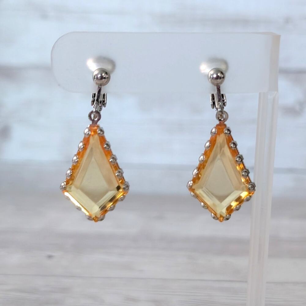 Vintage Clip On Earrings - 1.5" Long - Amber-ish Tone Dangle